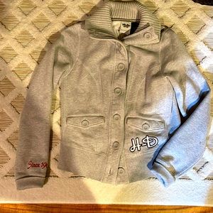HARLEY-DAVIDSON FLEECE LINED Grey JACKET WITH BIG BUTTONS/ POCKETS -Med